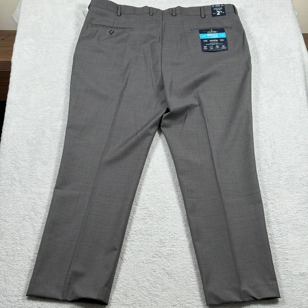 Stafford CoolMax Ecomode Gray Houndstooth Classic Wool Blend Dress Pants 42x32